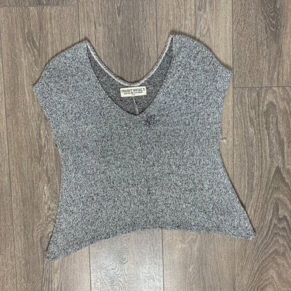 Urban Outfitters Project Social T Top T-shirt Heathered knit V-neck Gray XS - Picture 2 of 16
